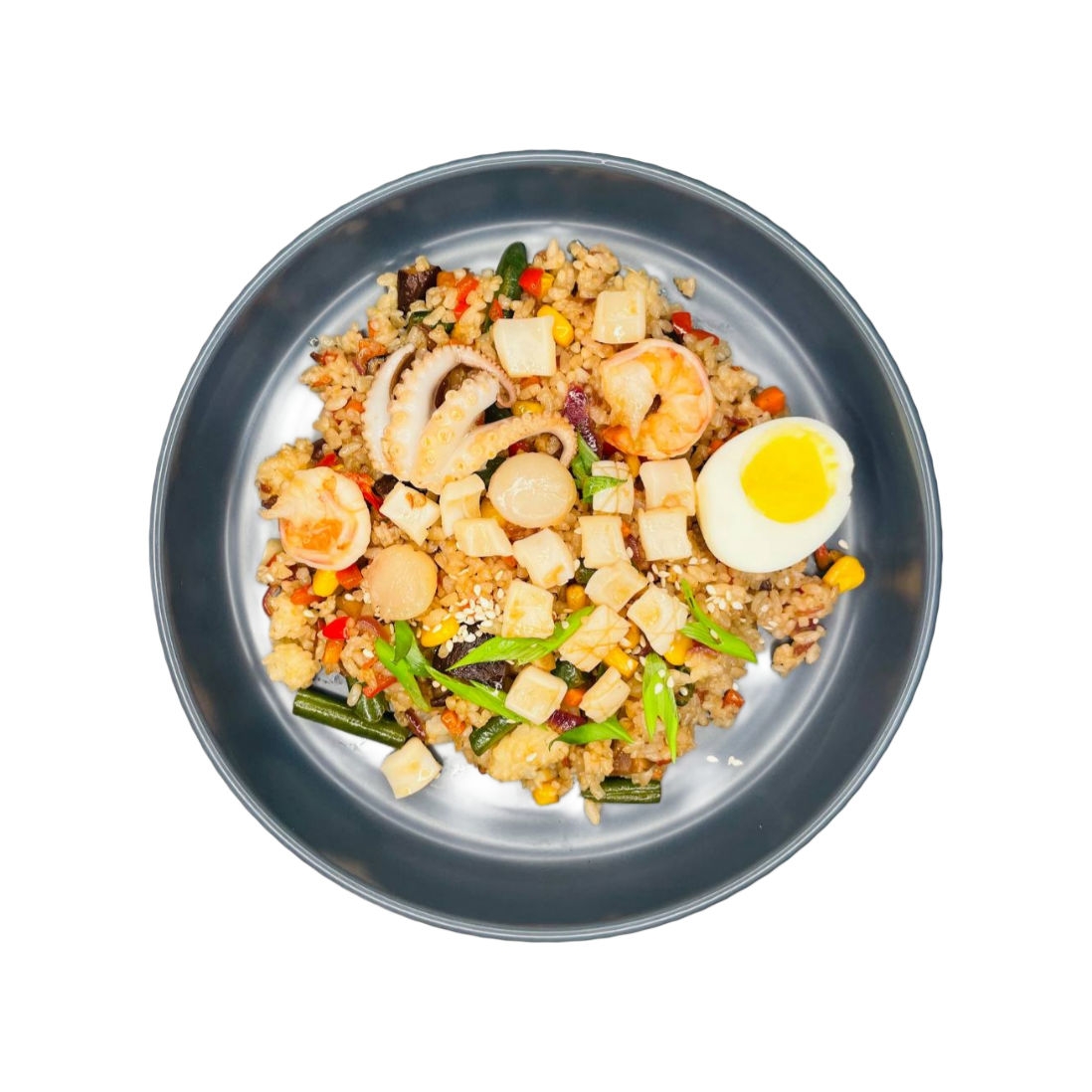 Чесночный рис с морепродуктами