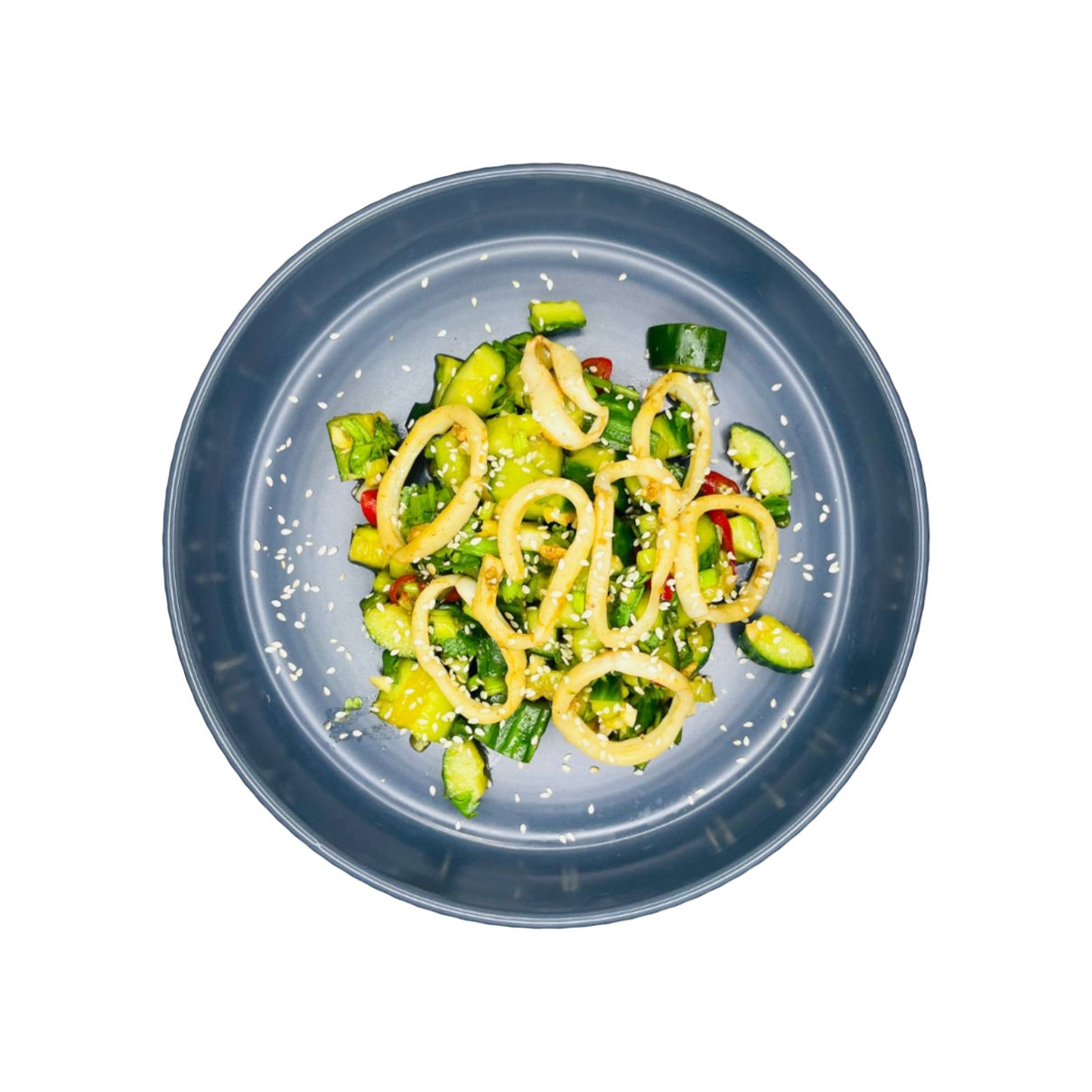 Китайский салат из битых огурцов с кальмаром