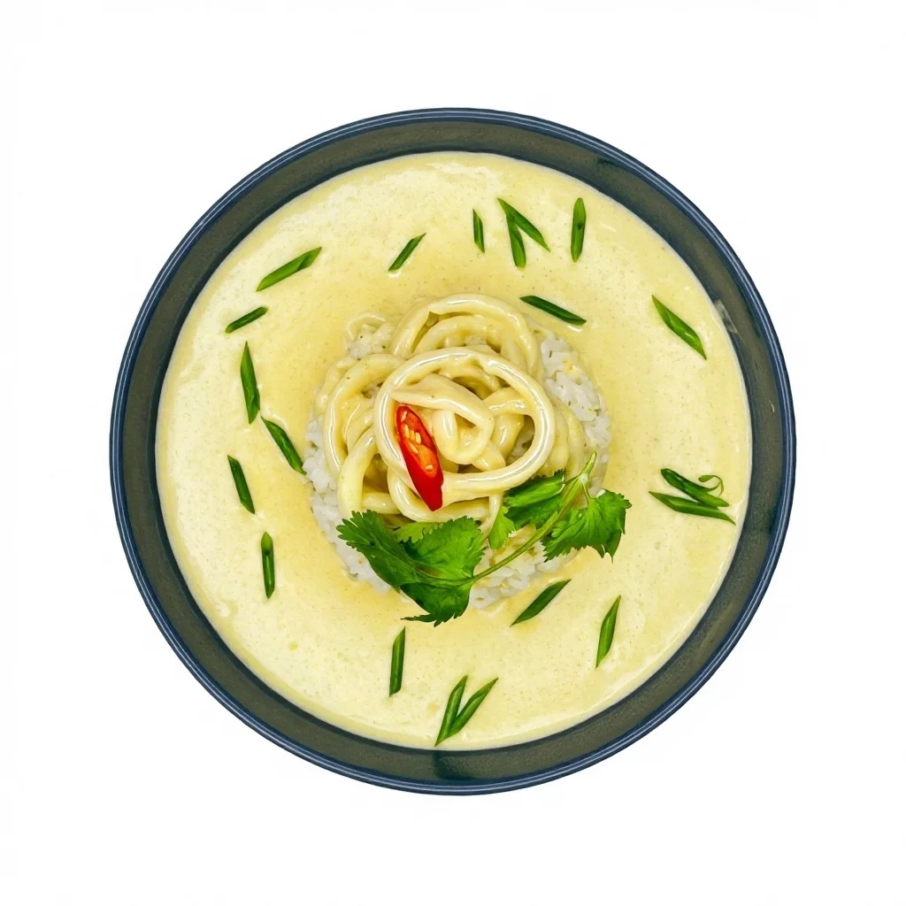 Кальмар в соусе карри с рисом.