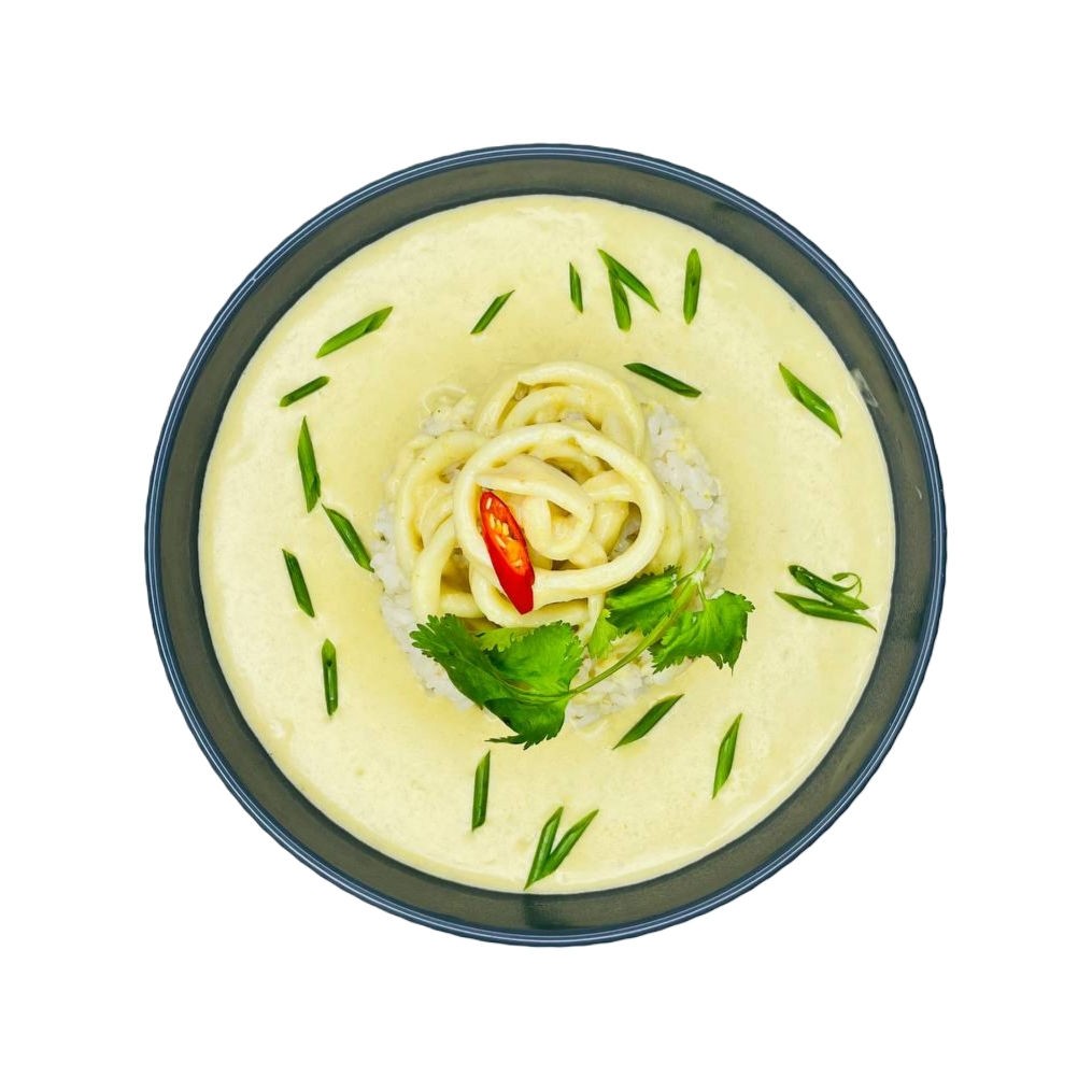 Кальмар в соусе карри с рисом.